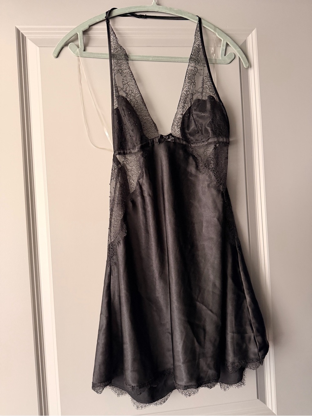 Victoria's Secret Black Satin Lace Chemise